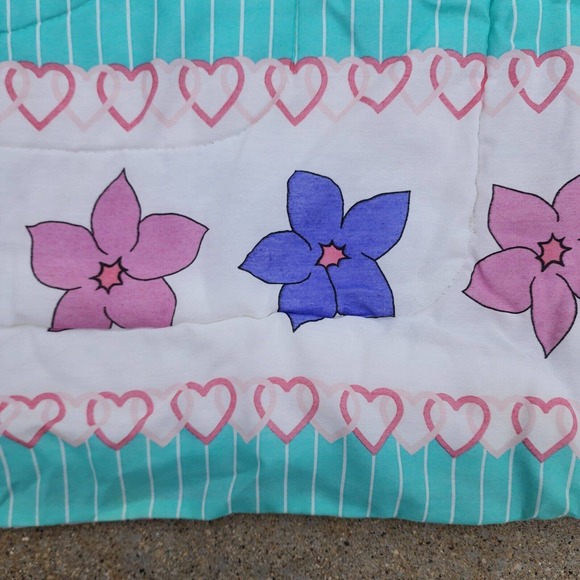 Looney Tunes Comforter Tweety Bird REVERSIBLE Vintage Blanket Teal Pink Hearts - Picture 6 of 10